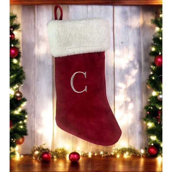 PRIMA CREATIONS CHRISTMAS STOCKING Monogram Initial C Santa Hat Style Red White - Picture 1 of 8